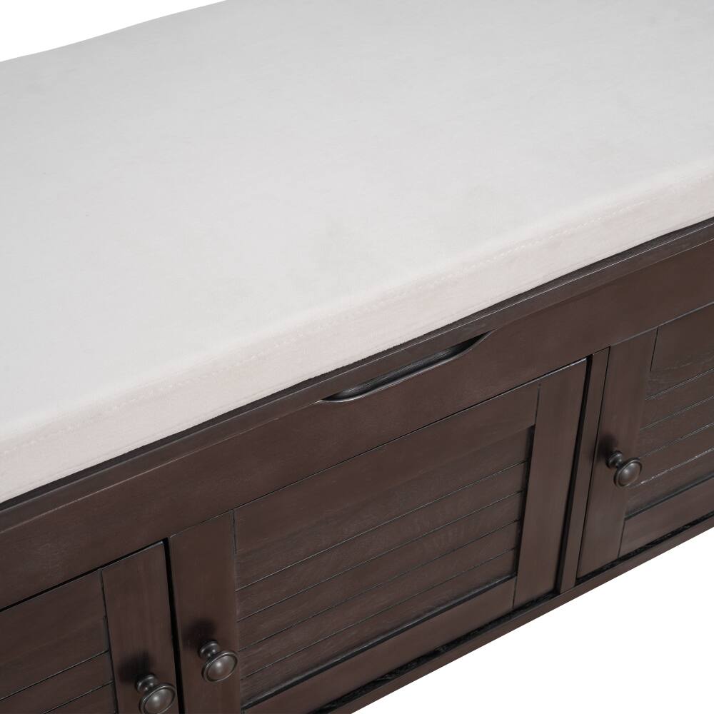 Back. Ropilly - Ropilly Espresso Wooden Entryway Storage Bench with Cushion - Espresso.