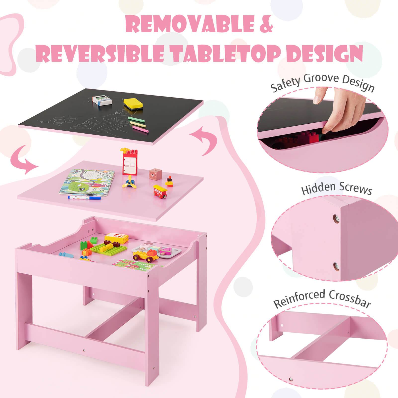 REMOVABLE & REVERSIBLE TABLETOP DESIGN, Safety Groove Design, Hidden Screws, Reinforced Crossbar
