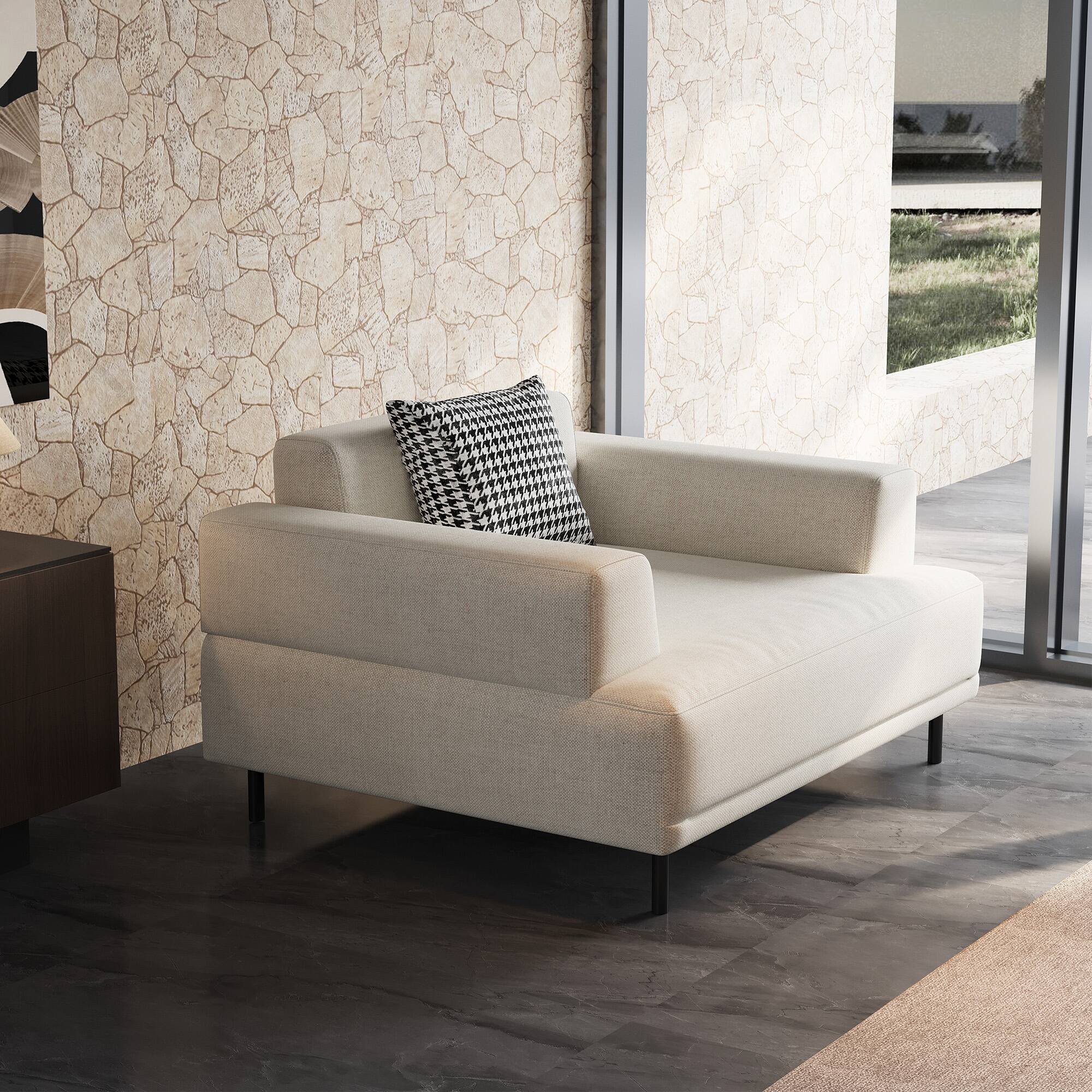 Back. luck idea - 40.55" Breathable Cotton-Linen Fabric Sofa, couch,Solid Wood Frame, High-Elastic Sponge Seat Cushion - Light Beige.