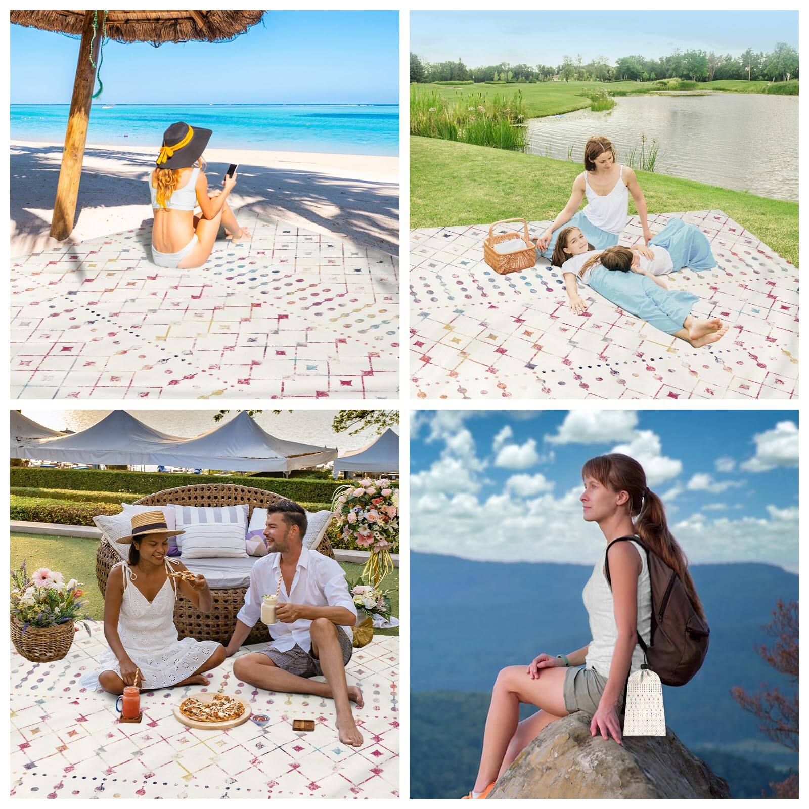 Alt View 1. Reds Spade - Boho Moroccan Beach Blanket Sandproof Large *Mat Sand Free Waterproof Fits Up To 4 Adult Compact Quick Dry ... - Gradient Pinkblue-9x10 FT (1～8 Person).