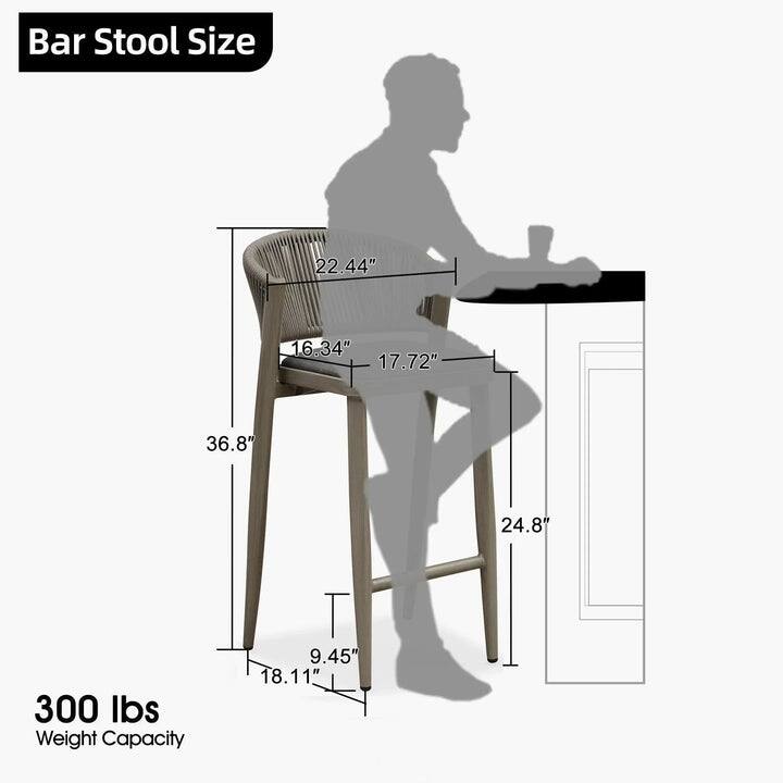 Bar Stool Size  
- Seat Height: 22.44"  
- Seat Depth: 16.34"  
- Seat Width: 17.72"  
- Overall Height: 36.8"  
- Back Height: 24.8"  
- Base Width: 18.11"  
- Base Depth: 9.45"  

Weight Capacity: 300 lbs