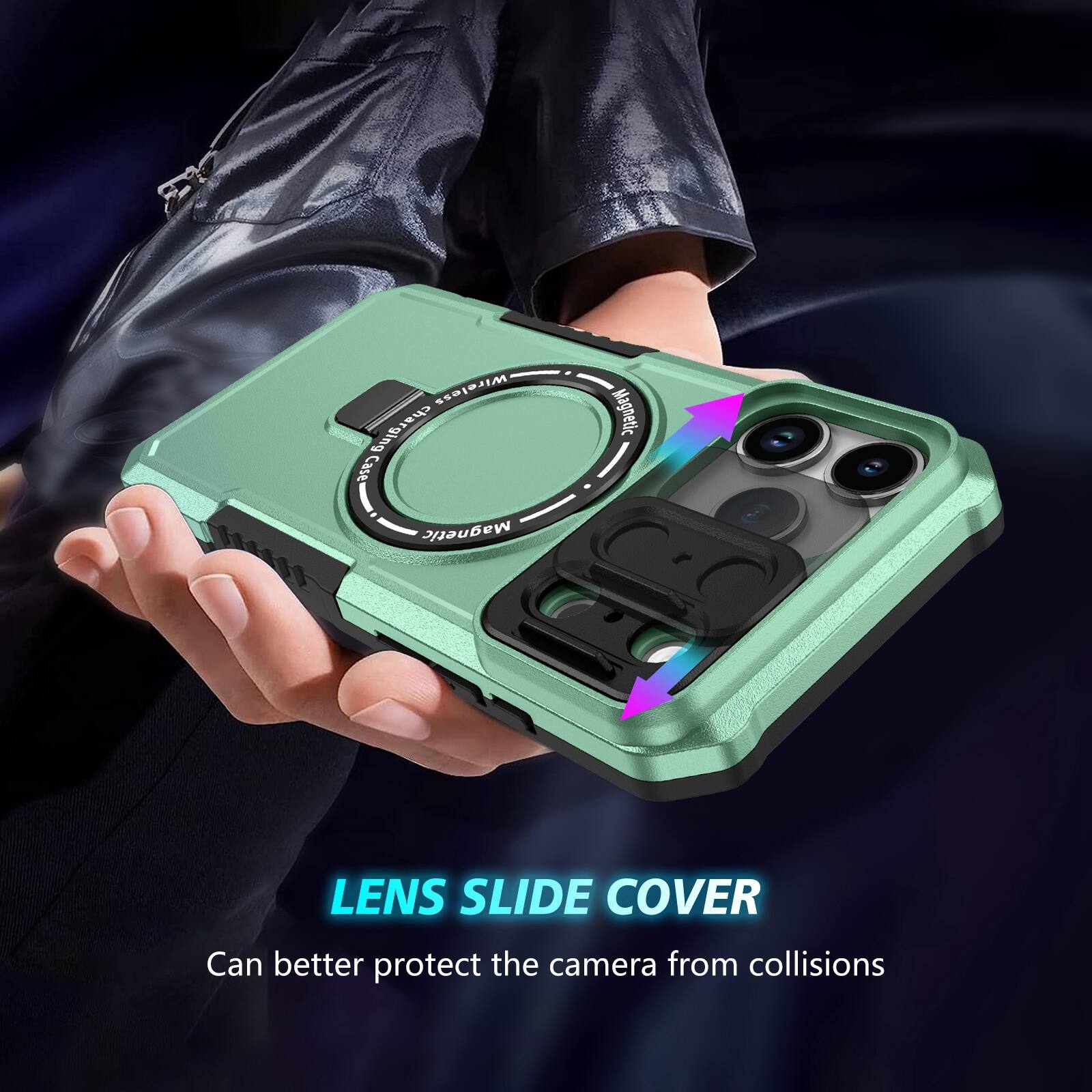 AA Wireless Charging Case Magnetic LENS SLIDE COVER Can better protect the camera from collisions