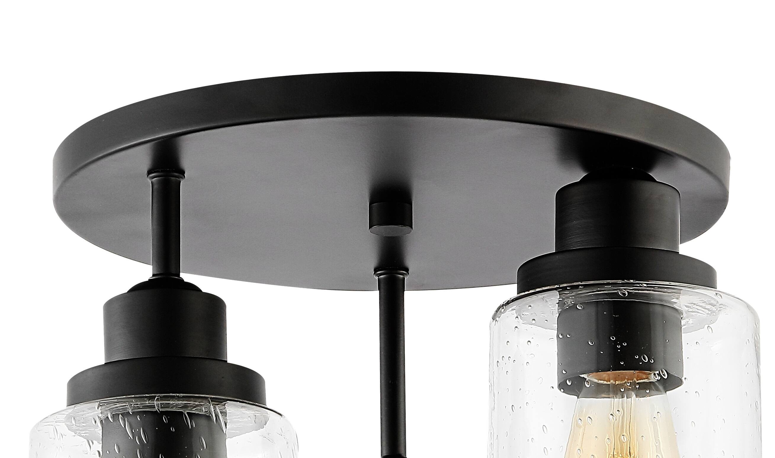 Alt View 4. Jonathan Y - Jonah 12" 3-Light Bohemian Farmhouse Iron/Seeded Glass LED Semi Flush Mount, Black/Clear - Black.