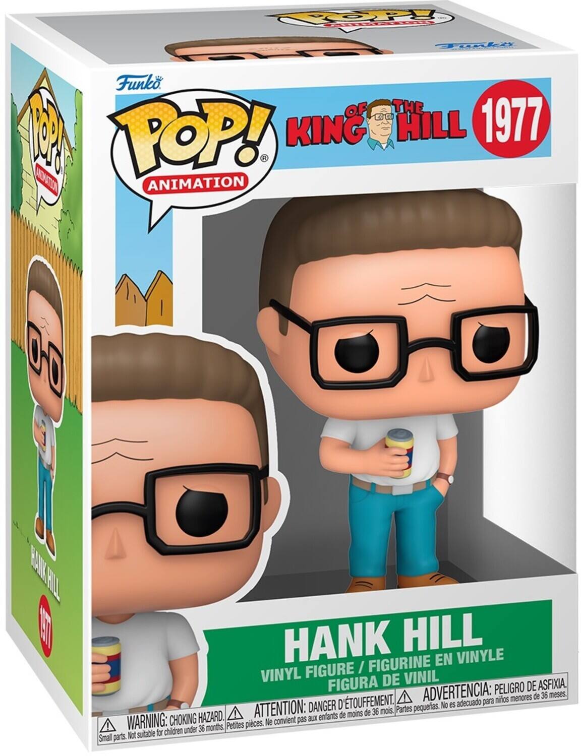 The text on the image is:

"Funko POP! Animation King of the Hill 1977 Hank Hill Vinyl Figure / Figurine en Vinyle / Figura de Vinil. Warning: Choking Hazard. Not suitable for children under 36 months. Small parts. Attention: Danger d'étouffement. Ne convient pas aux enfants de moins de 36 mois. Petites pièces. Advertencia: Peligro de asfixia. No es adecuado para niños menores de 36 meses. Partes pequeñas."

Corrected and grouped text:

"Funko POP! Animation King of the Hill 1977 Hank Hill Vinyl Figure / Figurine en Vinyle / Figura de Vinil. Warning: Choking Hazard. Not suitable for children under 36 months. Small parts. Attention: Danger d'étouffement. Ne convient pas aux enfants de moins de 36 mois. Petites pièces. Advertencia: Peligro de asfixia. No es adecuado para niños menores de 36 meses. Partes pequeñas."