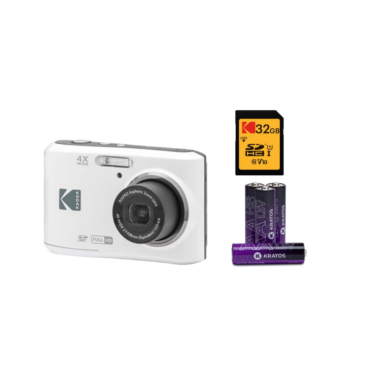 Kodak - PIXPRO FZ45 Digital Camera with 32GB SD Card and 4 AA Batteries - White
