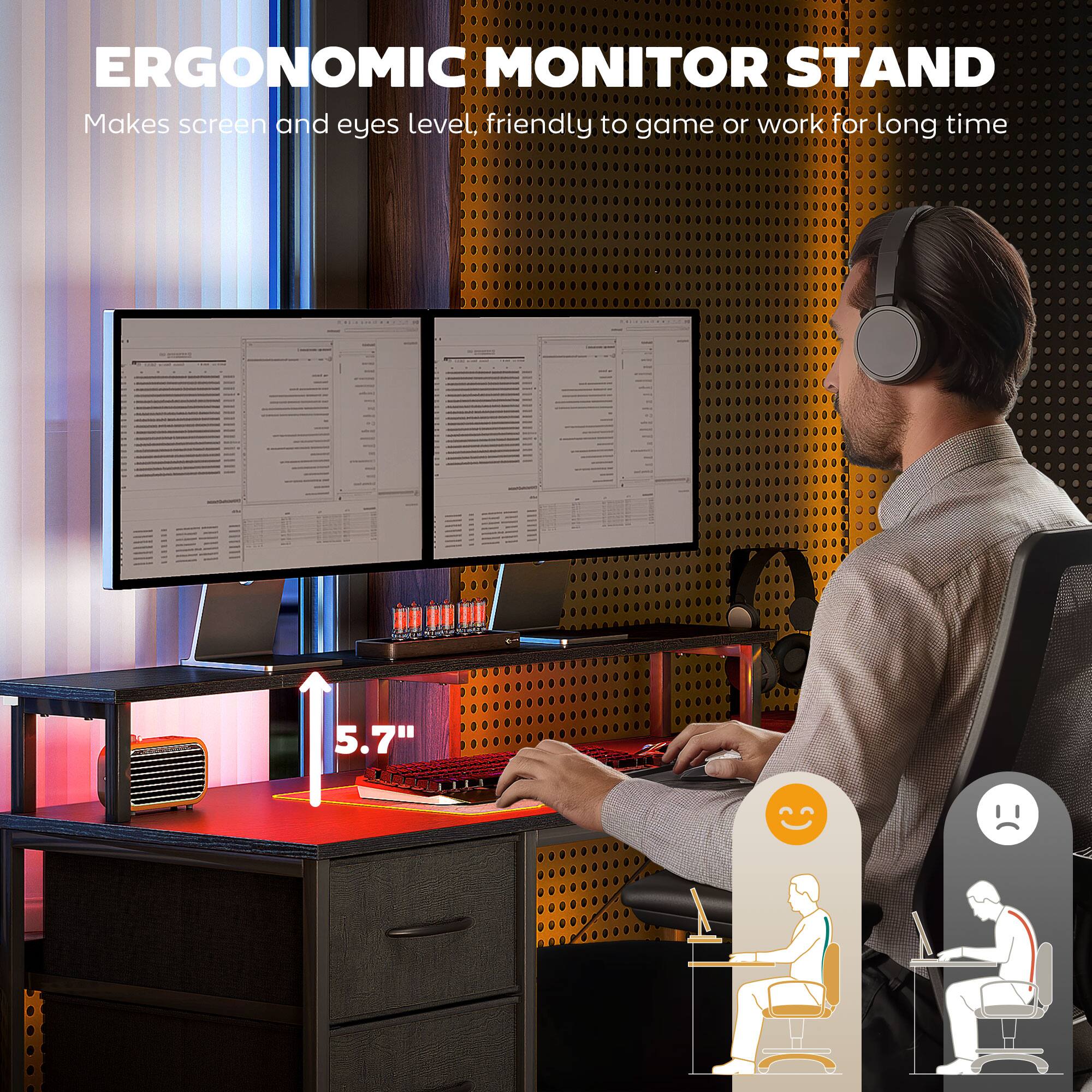 ERGONOMIC MONITOR STAND 5.7" Makes screen and eyes level, friendly to game or work for long time