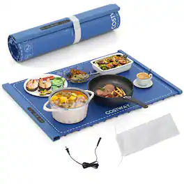 Costway - Rollable & Portable Electric Warming Tray with Fasting Heating Timer Auto Shut-Off - Blue