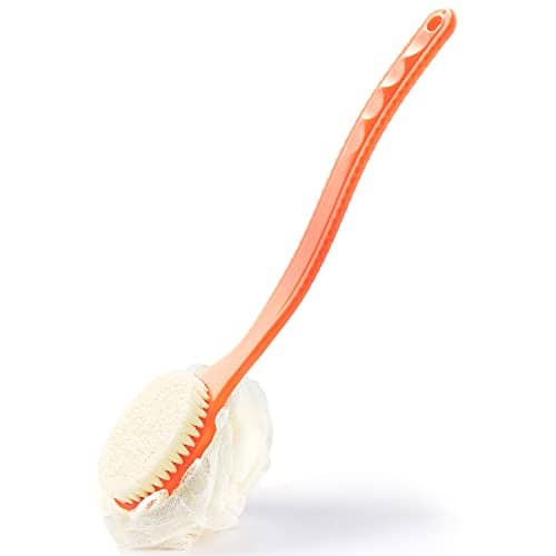 Vulpecula Spade - Shower Body Brush with Bristles and Loofah,Back Scrubber Bath Mesh Sponge with Curved Long Handle for Skin Exfoliating