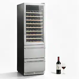 VEVOR - 24in Wine Fridge Beer Cooler Refrigerator 108 Bottle 150 Can Capacity, Home Bar, Triple-Door & Dual Zone Compressor - Black;Silver