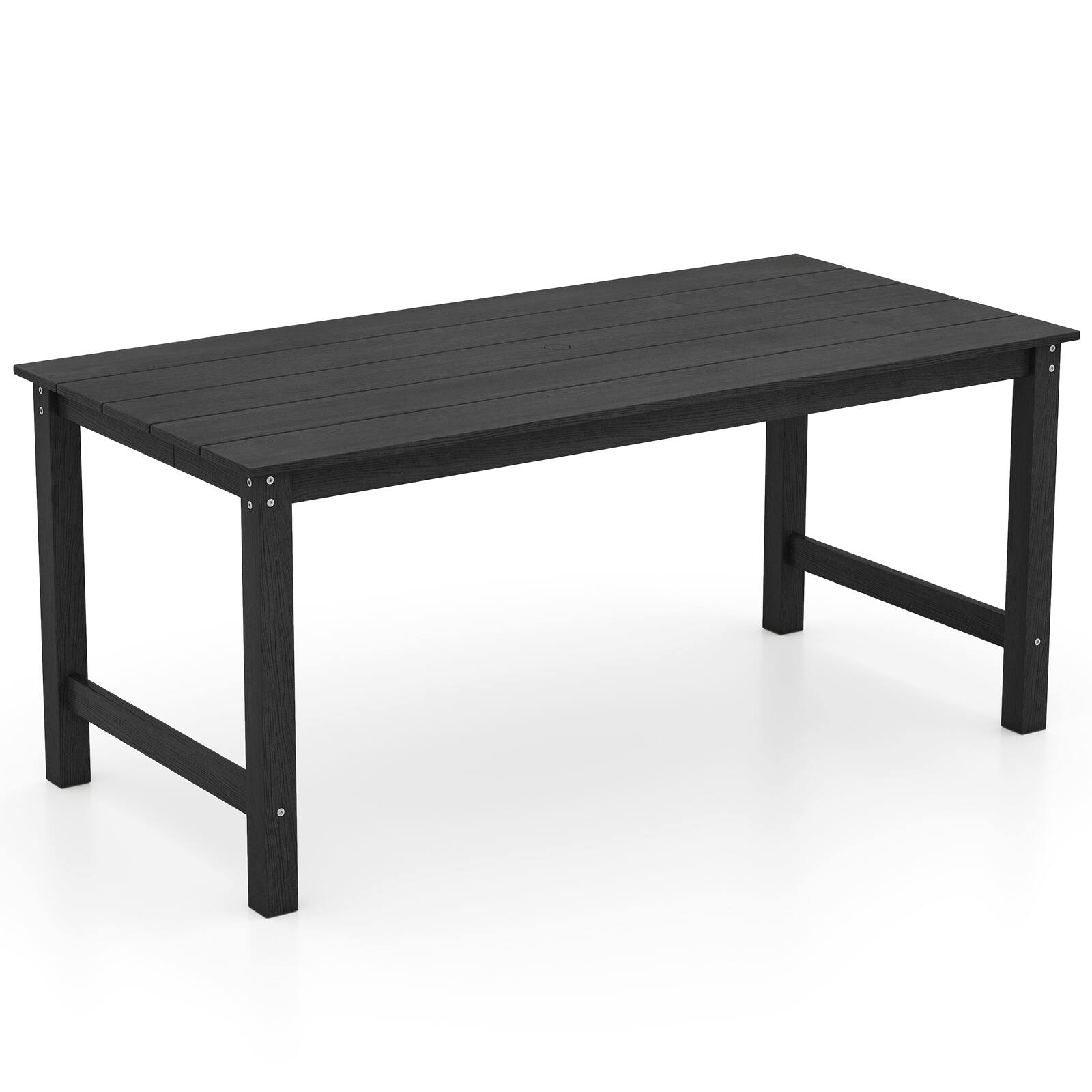 Alt View 7. Gymax - Gymax HDPE Outdoor Dining Table for 6 Person 67'' Patio Table w/ Wood-Like Tabletop Black - Black.