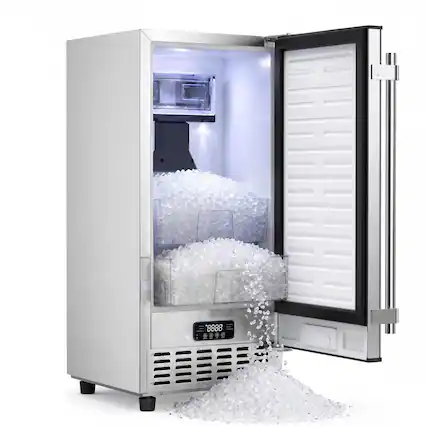 Front. Coolake - 15 in. 100 lb. Freestanding Undercounter Outdoor Nugget Ice Maker in Stainless Steel with Double Ice Basket for Home Bar - Stainless Steel.