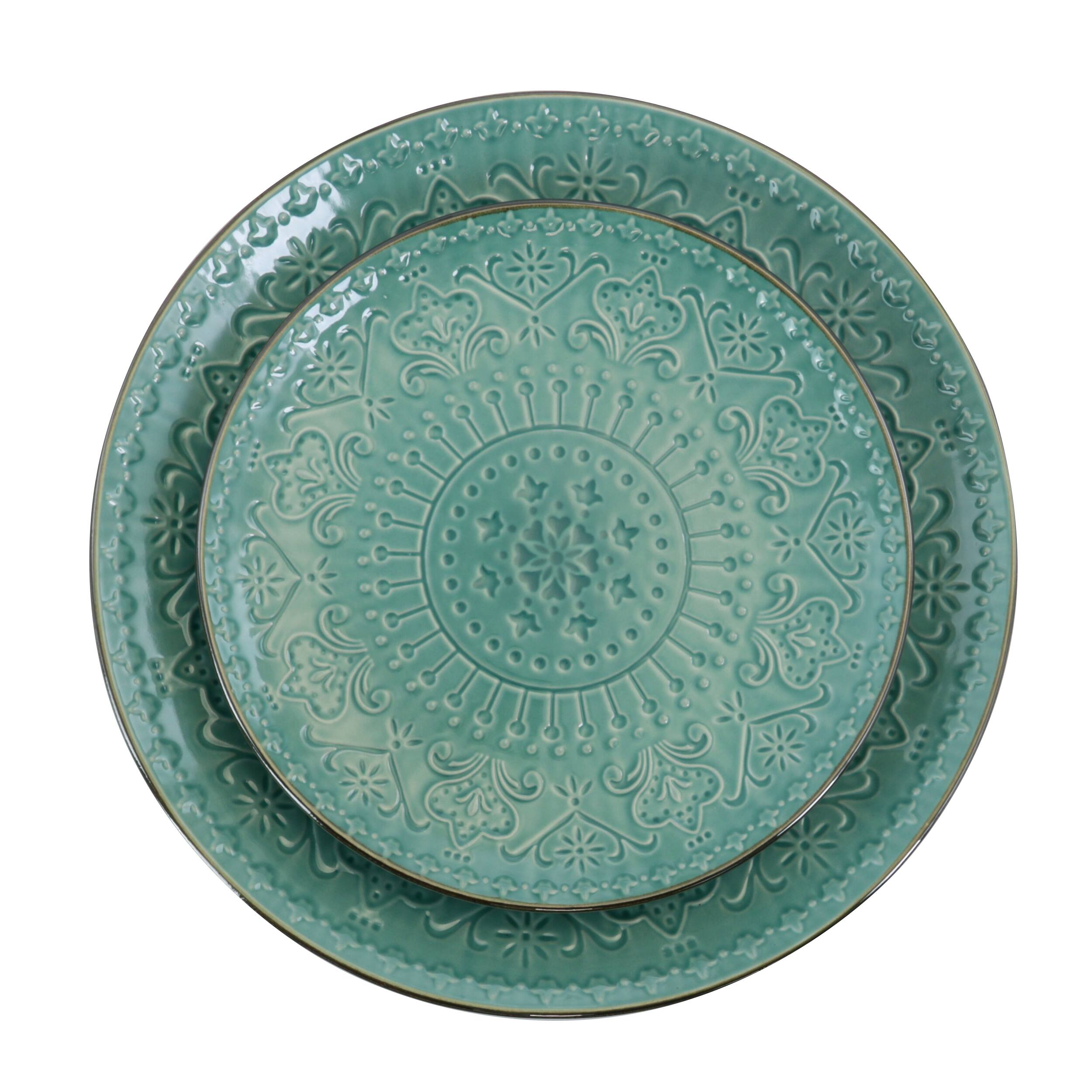 Alt View 7. Elama - Elama Sea Foam Mozaic 16 Piece Luxurious Stoneware Dinnerware with Complete Setting for 4 - Sea Foam.