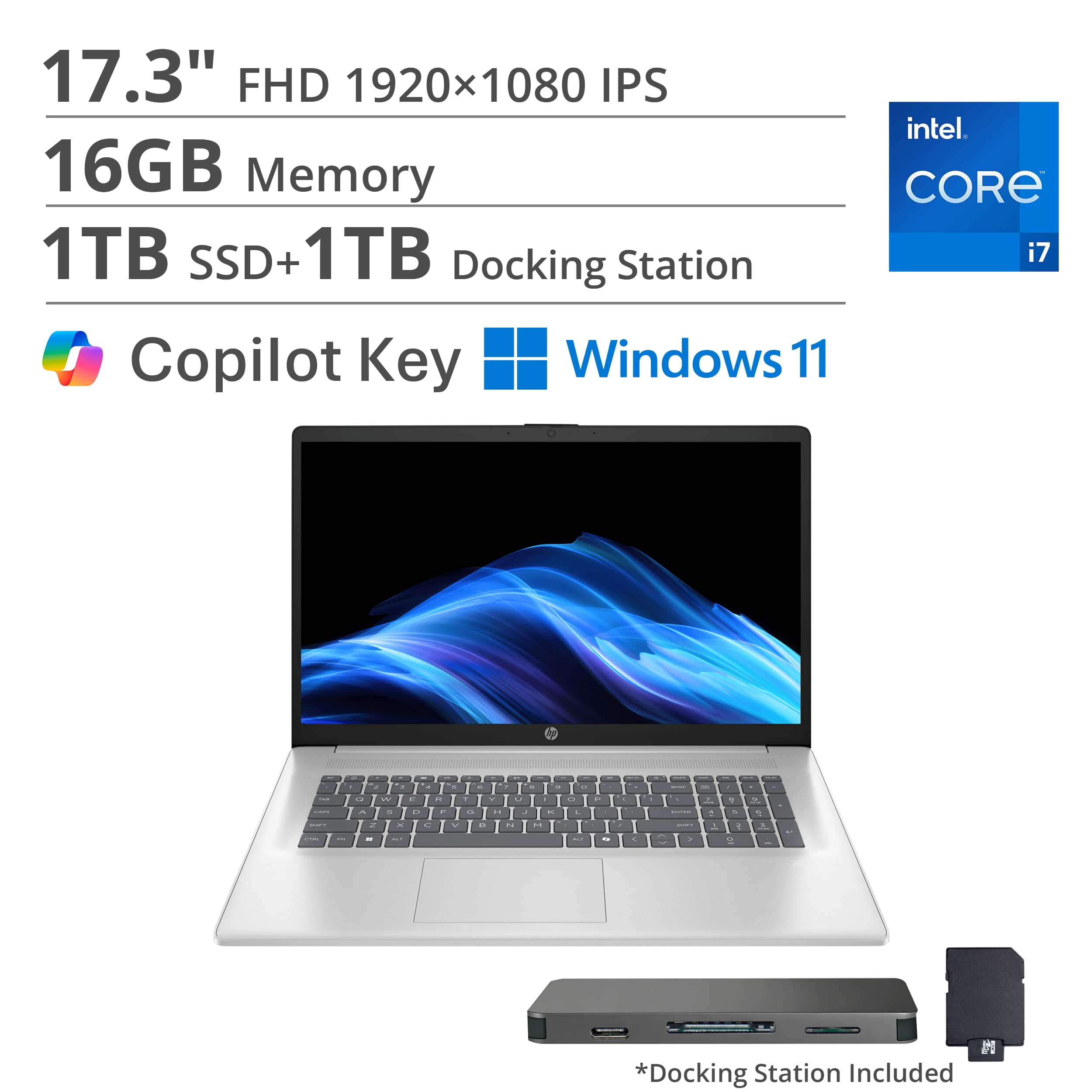 HP - 17.3" Full HD Laptop - Intel Core i7 1355U 2023 - 16GB Memory - 1TB SSD - Natural Silver