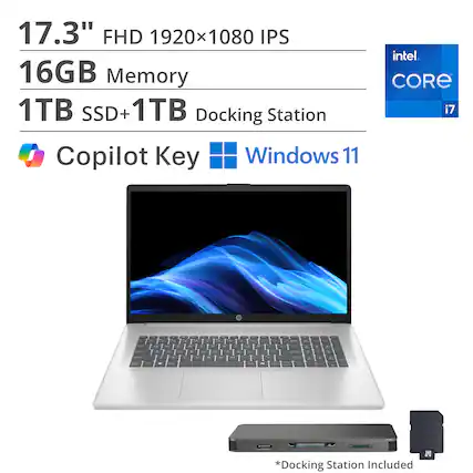 17.3" FHD 1920x1080 IPS
16GB Memory
1TB SSD + 1TB Docking Station
Copilot Key
Windows 11
Intel Core i7
*Docking Station Included