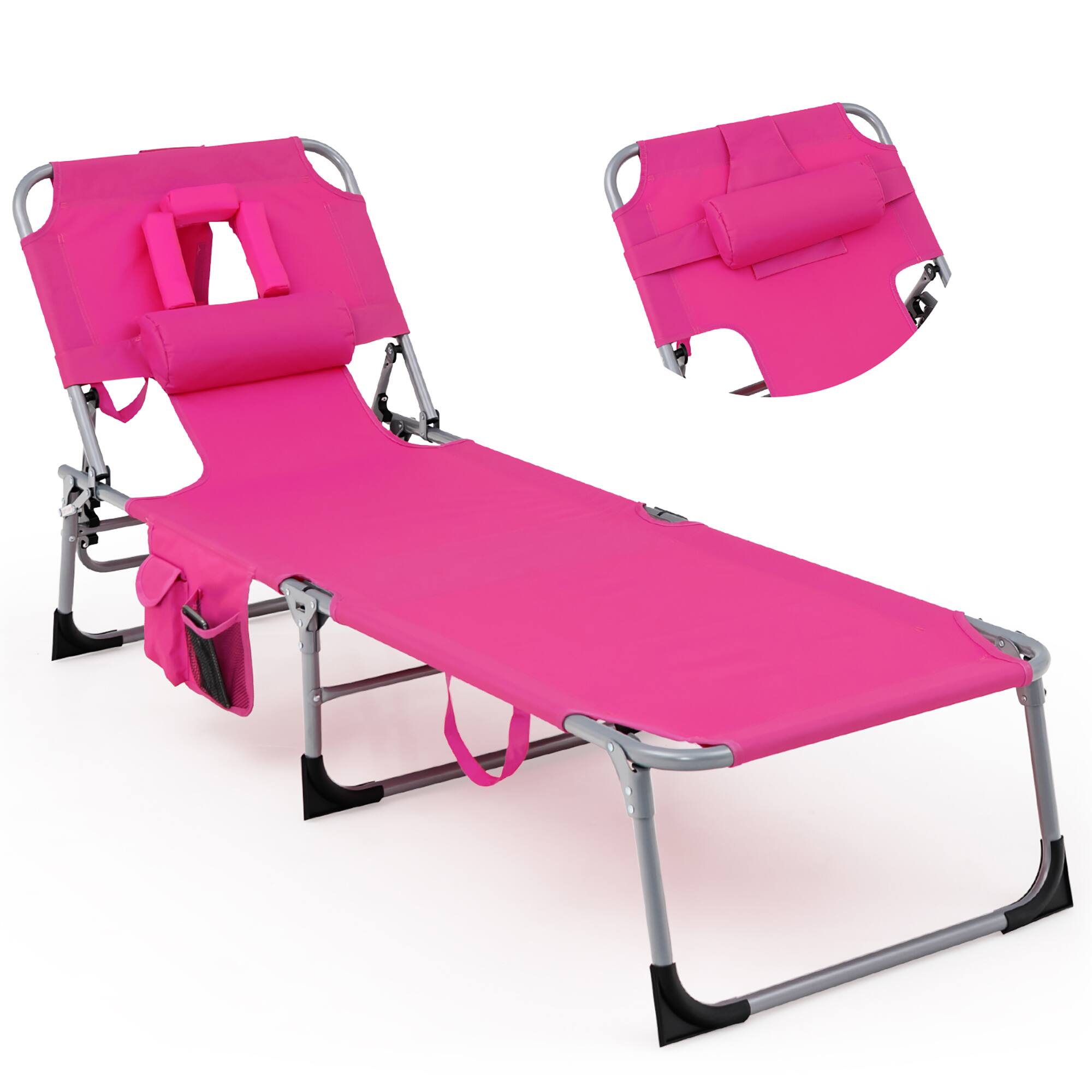 Alt View 9. Gymax - Gymax Set of 2 Beach Chaise Lounge Chair Folding Reclining Chair w/ Facing Hole Pink - Pink.