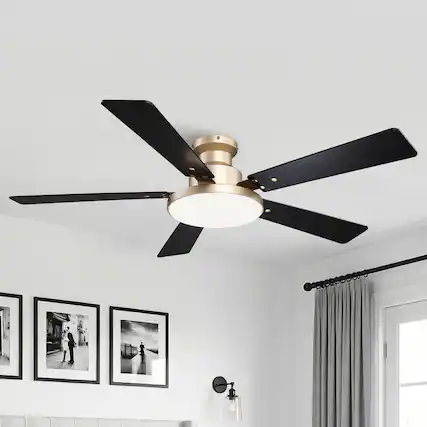 Front. Vaczon - Vaczon 52" Modern Smart Gold Flush Mount Ceiling Fan with Dimmable LED Light and Remote, APP Control - Gold.