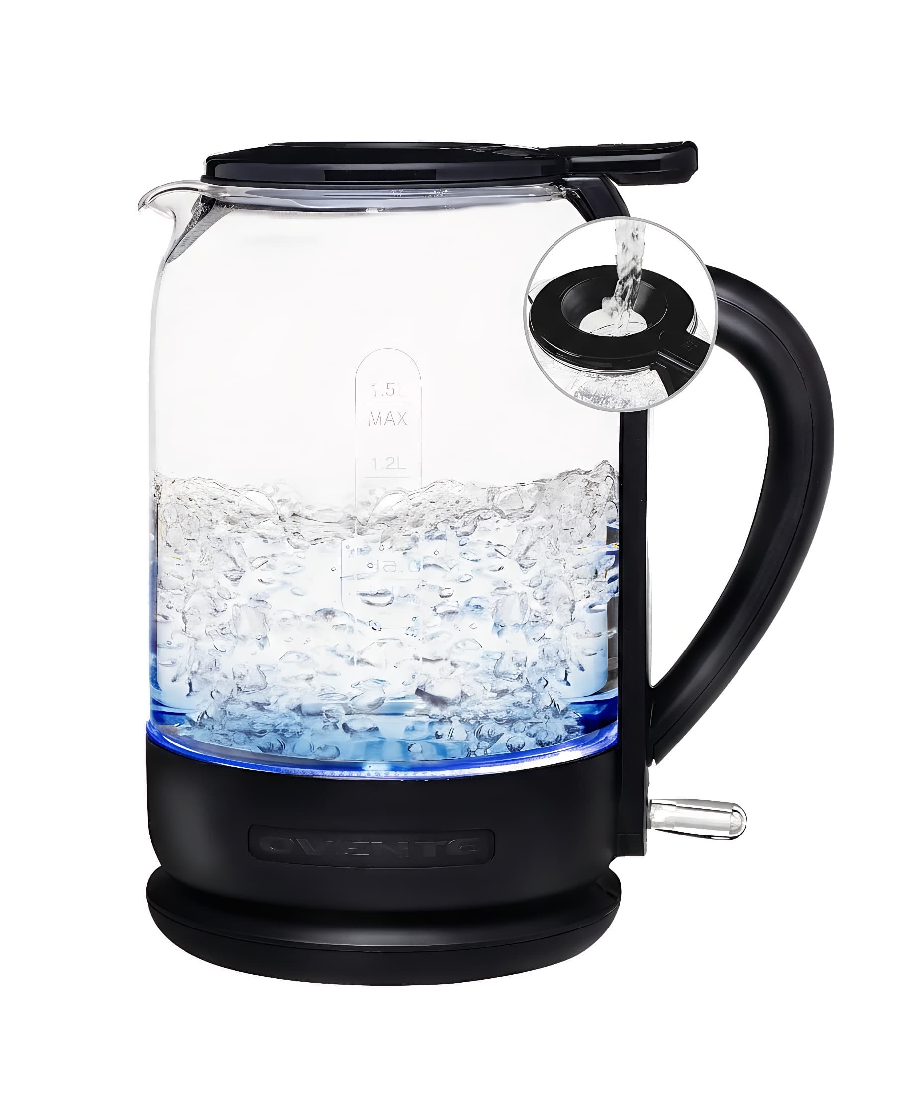 COWLOWN - 1.5L Glass Electric Kettle 1500W Fast Boil Dry Protection KG516B - Black