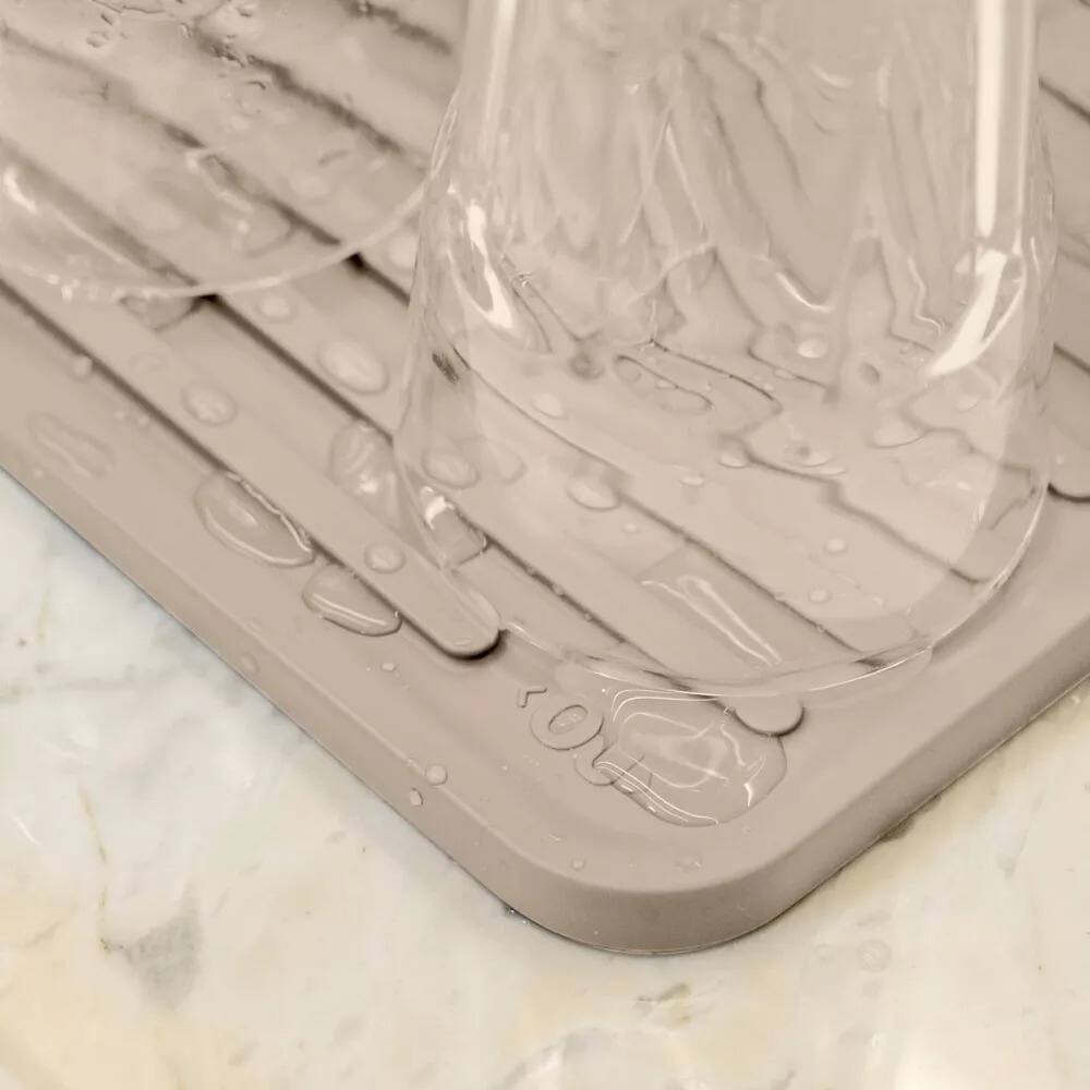 Alt View 2. OU - OU Glasses Drying Mat for Kitchen Sink, 13.78" x 8.27" Nonslip Plastic Pad with Grooves - White - White.