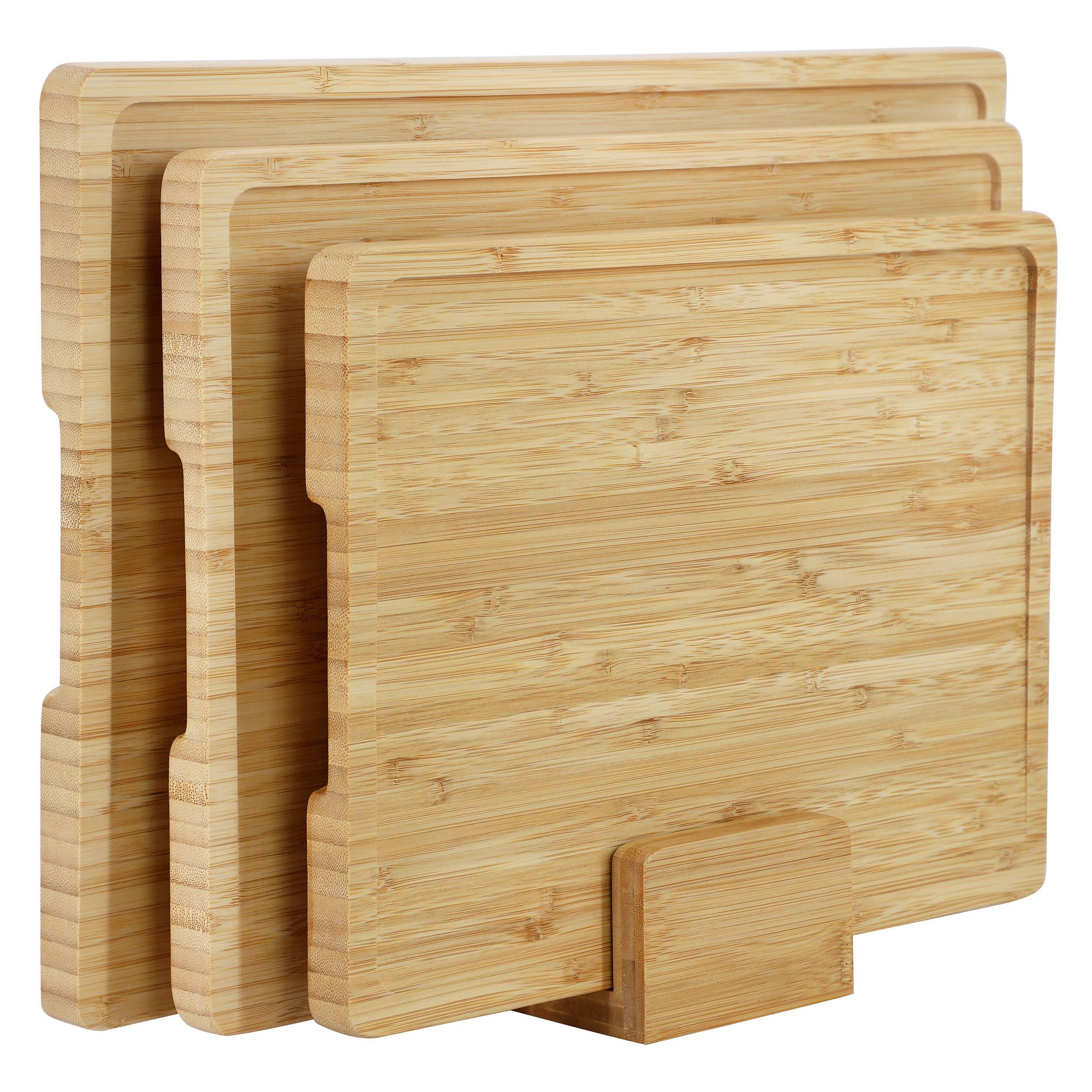 Alt View 1. MegaChef - MegaChef 3 Piece Natural Bamboo Cutting Board Set with Base - Brown.