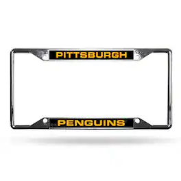 Rico Industries - Pittsburgh-Hockey-Penguin's All Corner EZ View Chrome Metal Laser Cut License Plate Frame - Multi