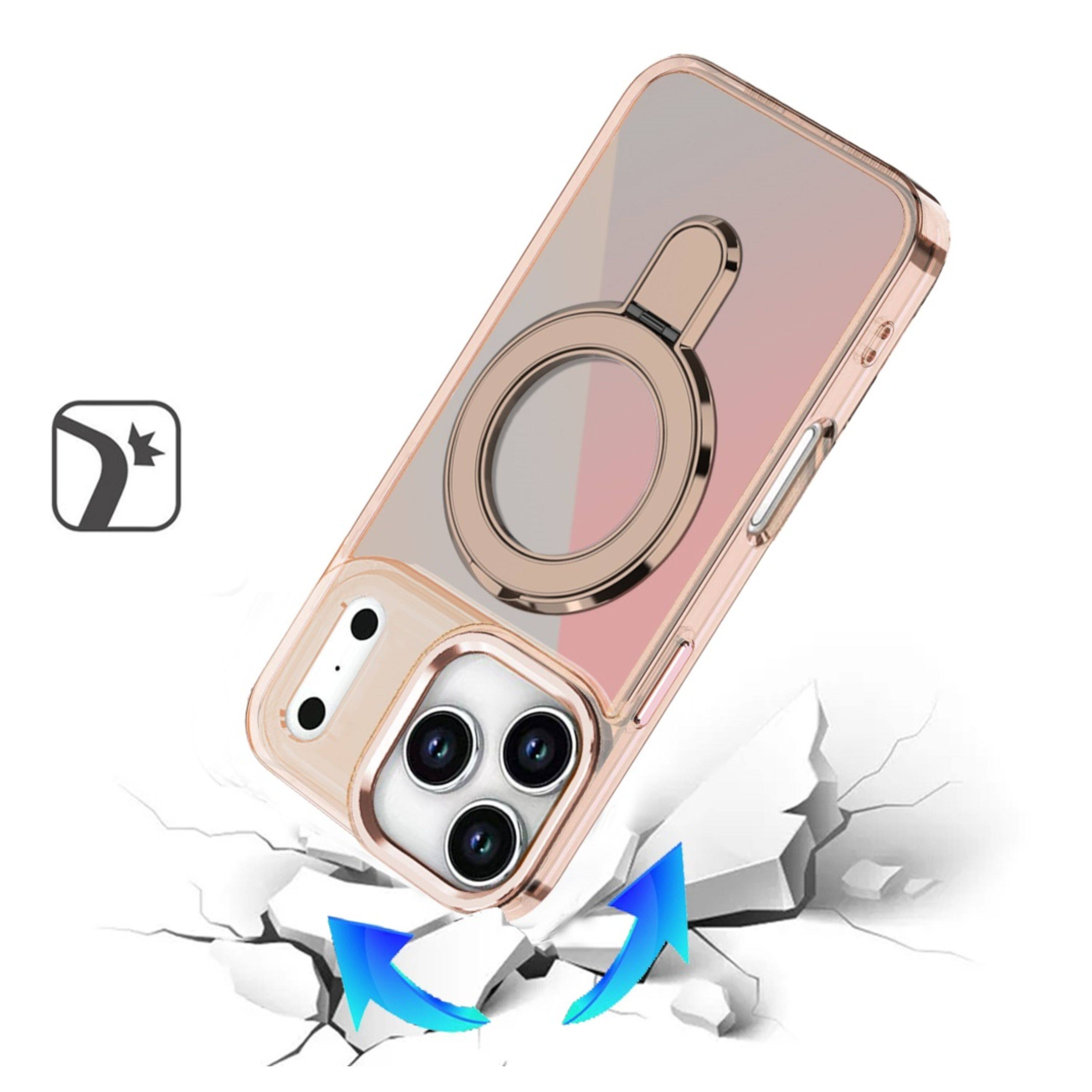 Angle. Kitcheniva - Radiant Chrome Magnetic Circle Stand Phone Case With Tempered Glass For iPhone 17 Pro Max Desert Titanium - Desert Titanium.