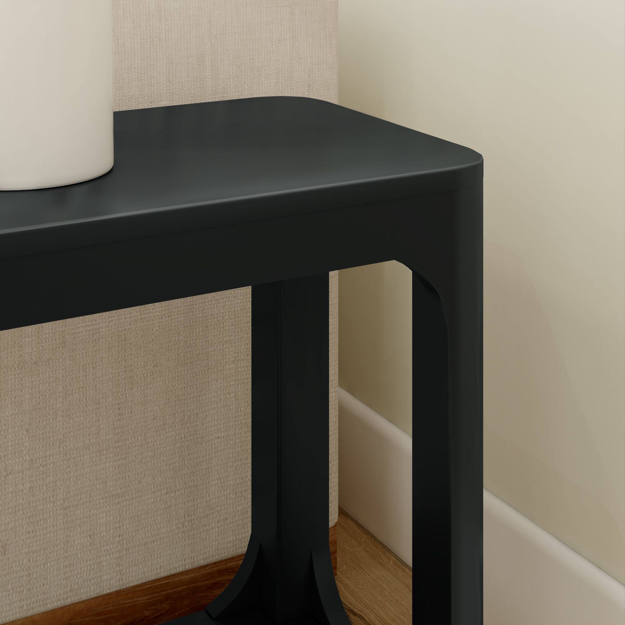 Alt View 3. Plank+Beam - Modern Rounded Rectangular Side Table with Shelf (25in x 15in / 630mm x 375mm), Black - Black.