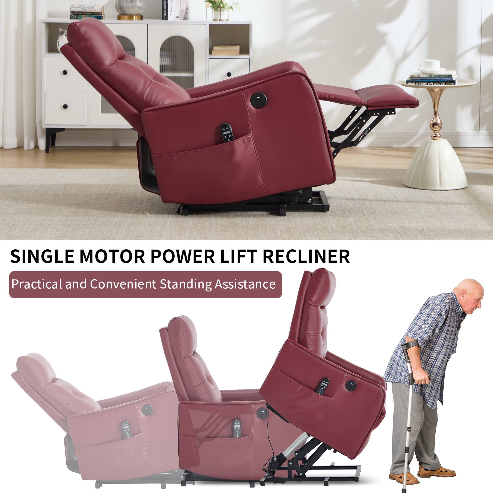 SINGLE MOTOR POWER LIFT RECLINER  
Practical and Convenient Standing Assistance
