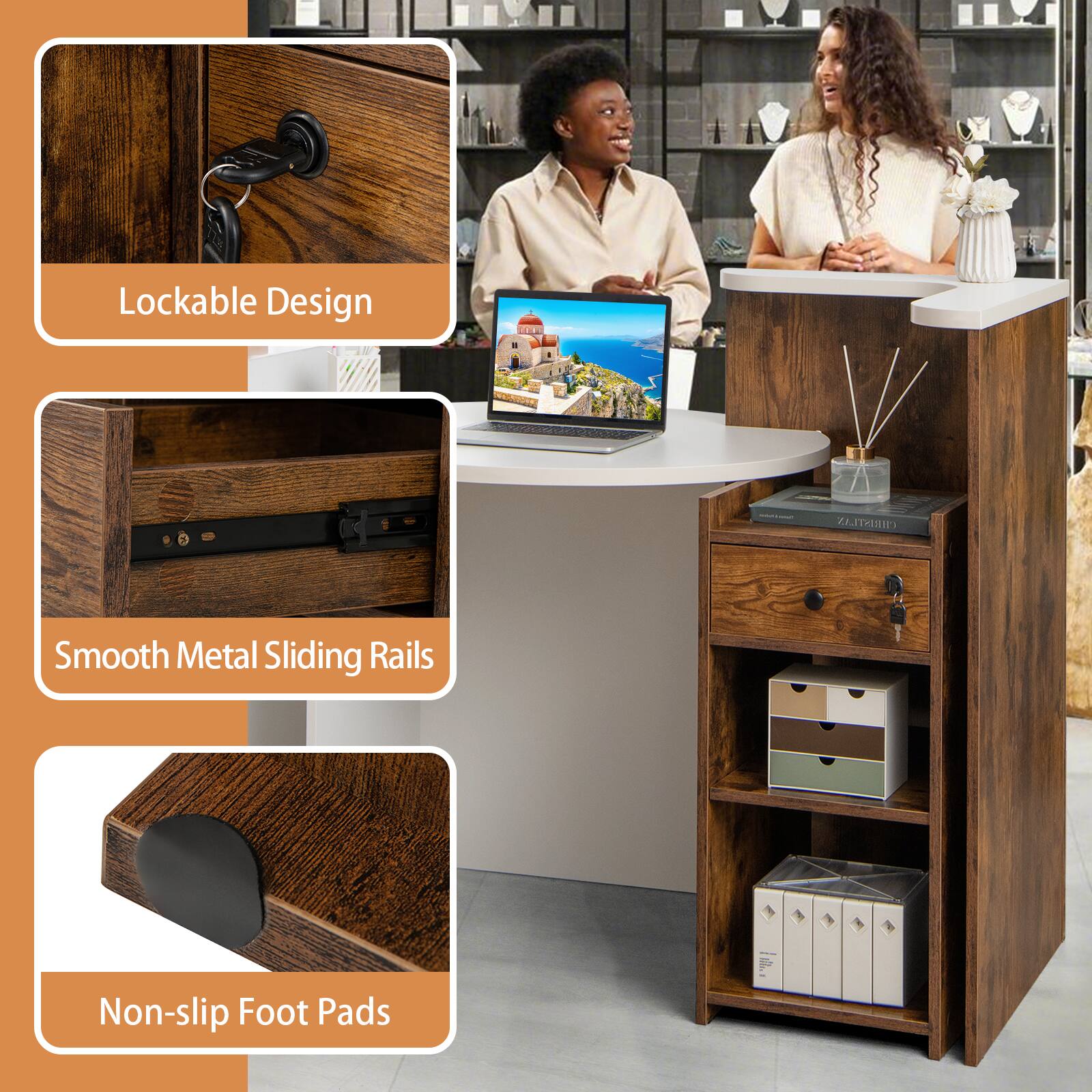 - Lockable Design
- Smooth Metal Sliding Rails
- Non-slip Foot Pads