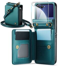 Dteck - for Samsung Galaxy Z Flip8 Case with Screen Protector, PU Leather Crossbody Wallet with RFID Blocking Credit Card Holder - Blue