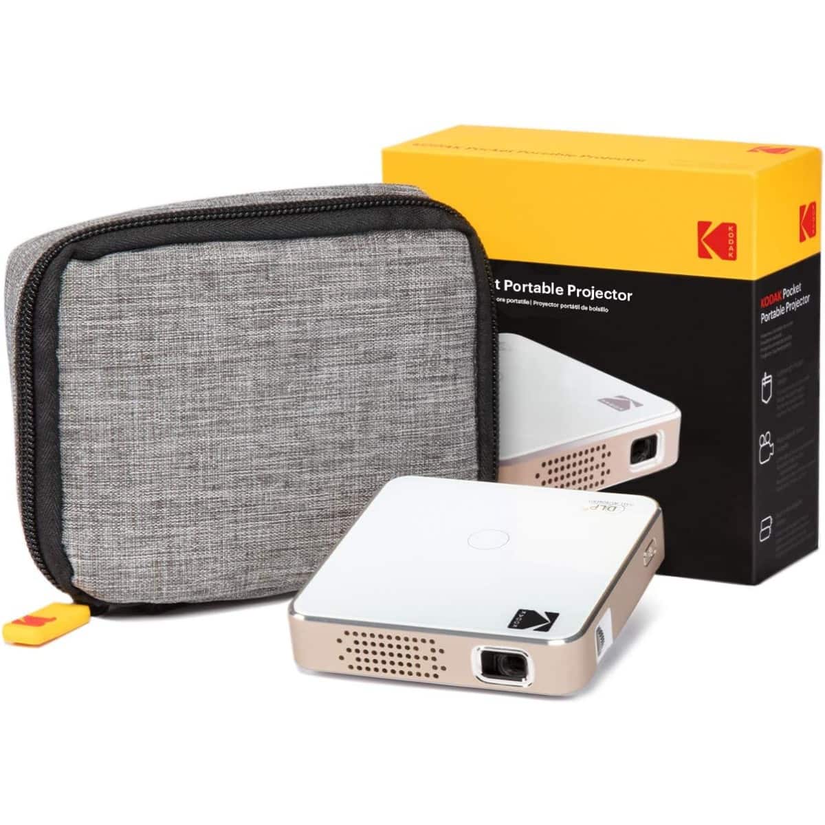 Kodak - Ultra Mini Portable HD LED DLP Pico Projector 100" Display Rechargeable w Soft Case - White