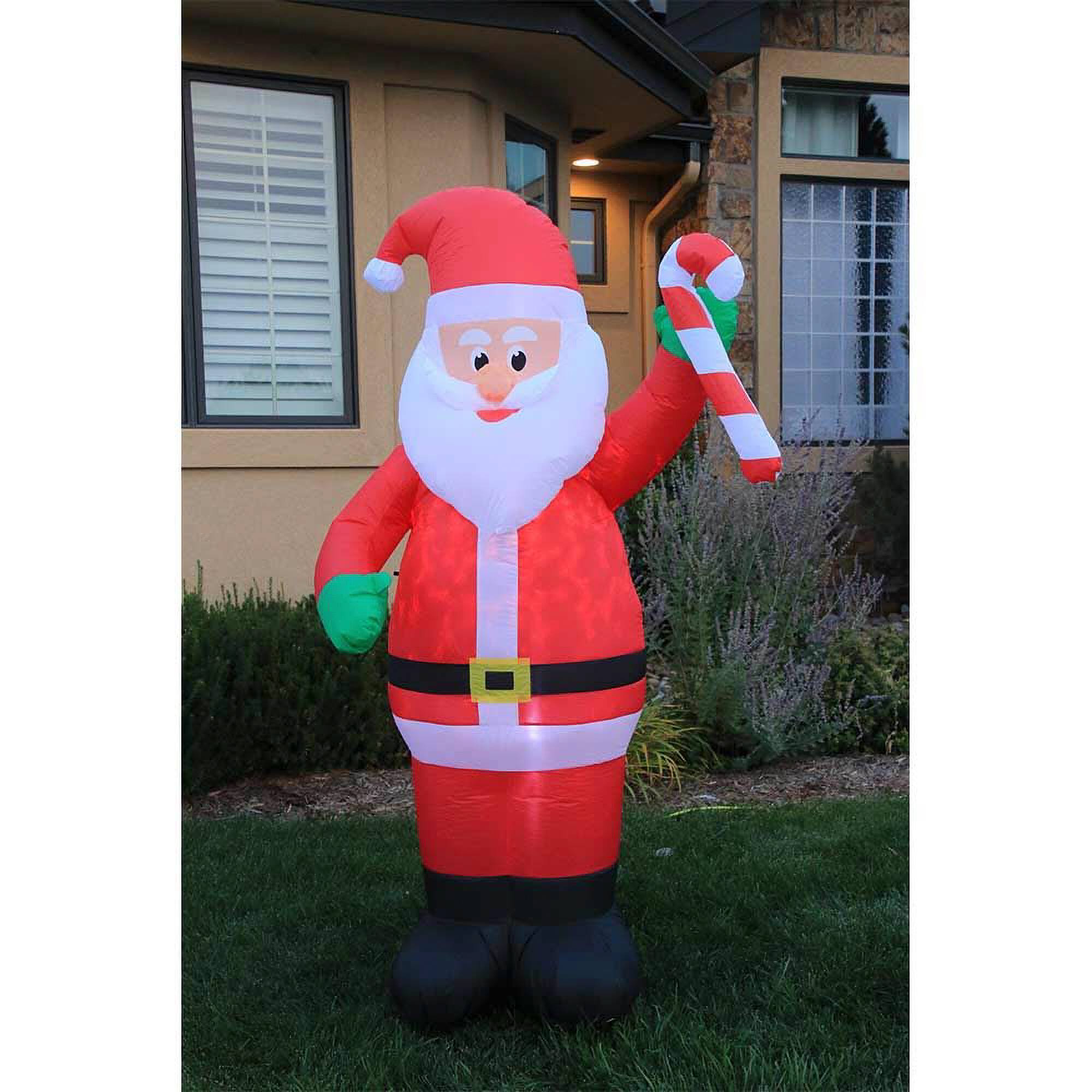 Alt View 4. Occasions - Occasions 7' Inflatable Swirling Lights Santa with Candy Cane Yard Decoration - Multicolor.