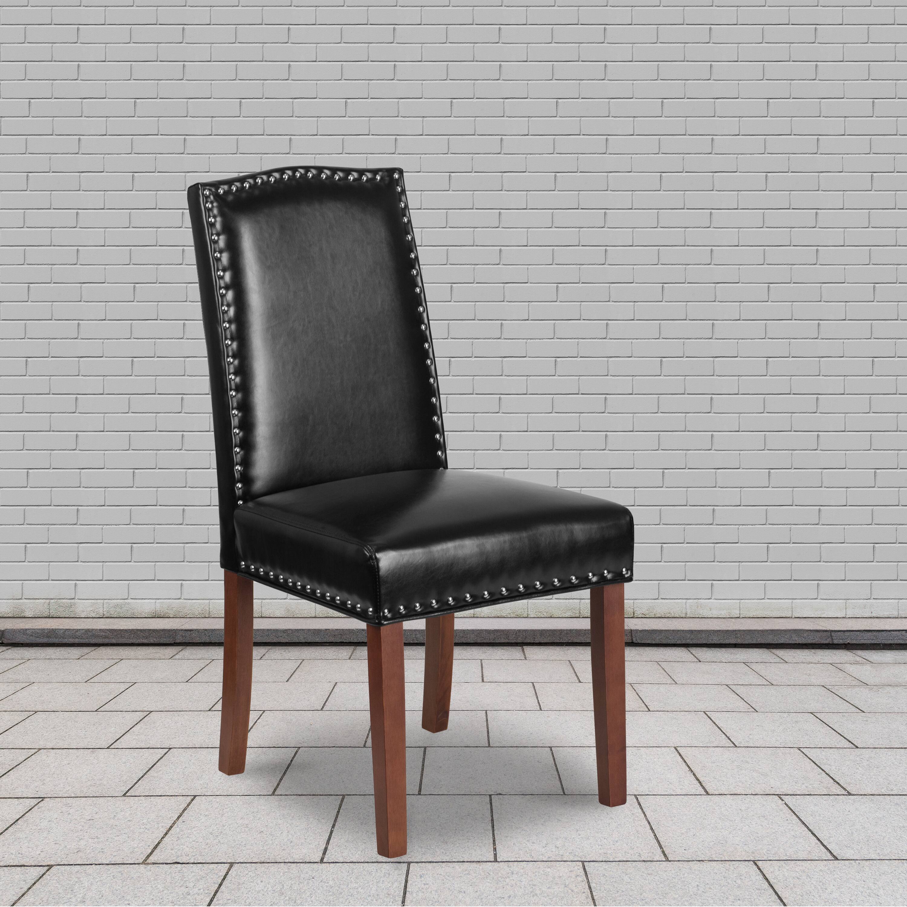 Front. Emma + Oliver - Parsons Chair with Accent Nail Trim - Black LeatherSoft.
