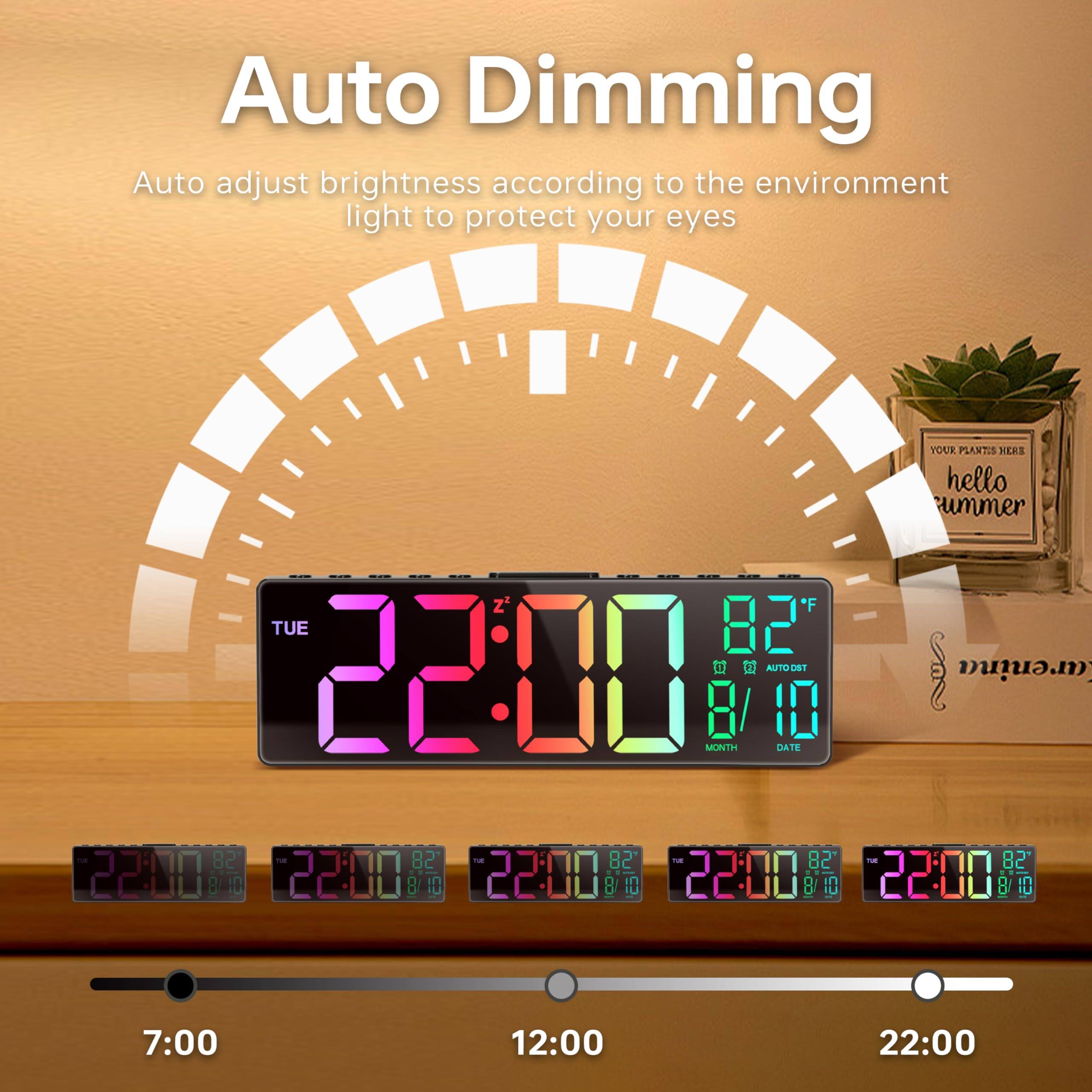 Auto Dimming  
Auto adjust brightness according to the environment light to protect your eyes  

TUE 22:00 82°F 8/10  

7:00 12:00 22:00
