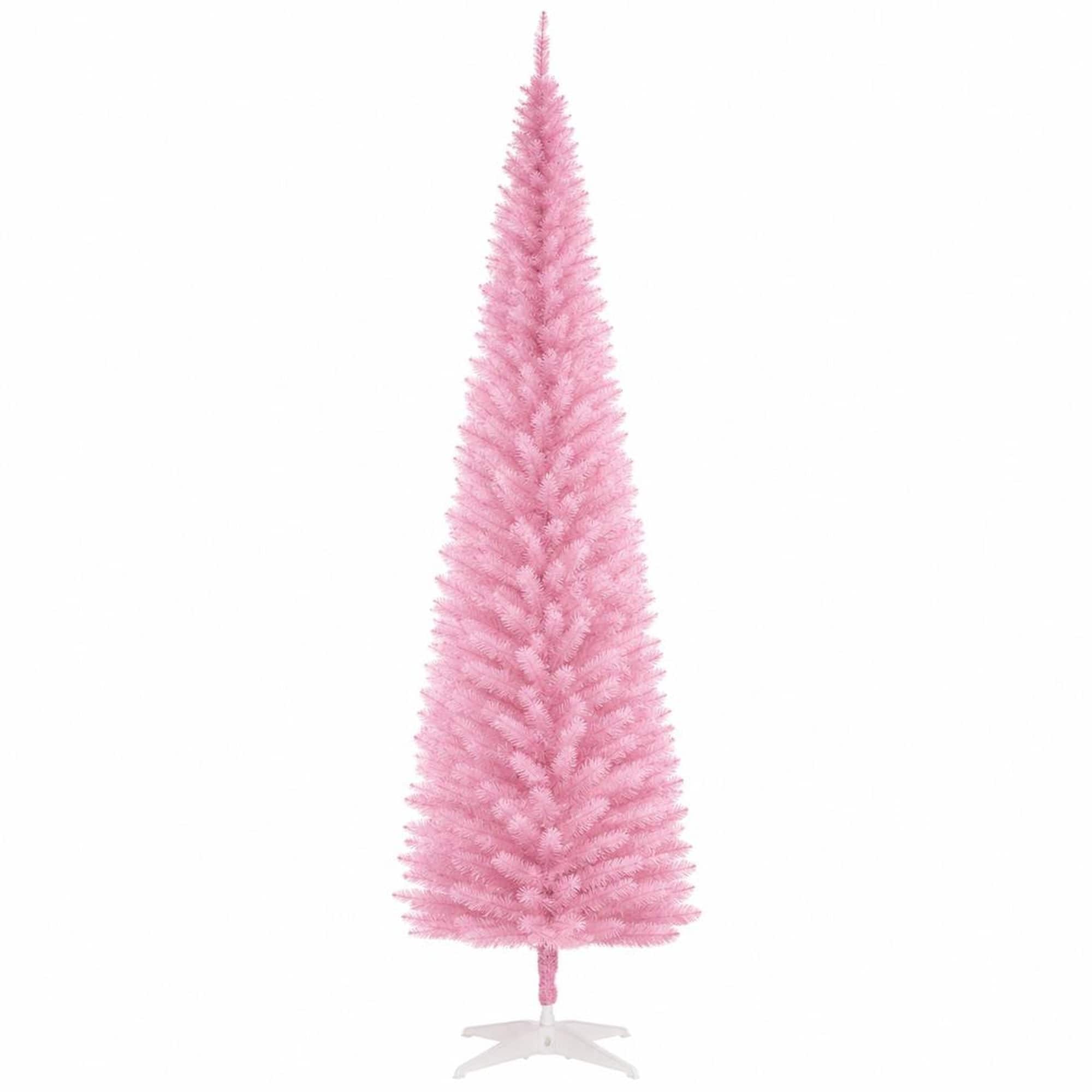 RYHNUYNE - Slim Artificial Pencil Christmas Tree With Realistic Branch Tips and Plastic Stand - Pink