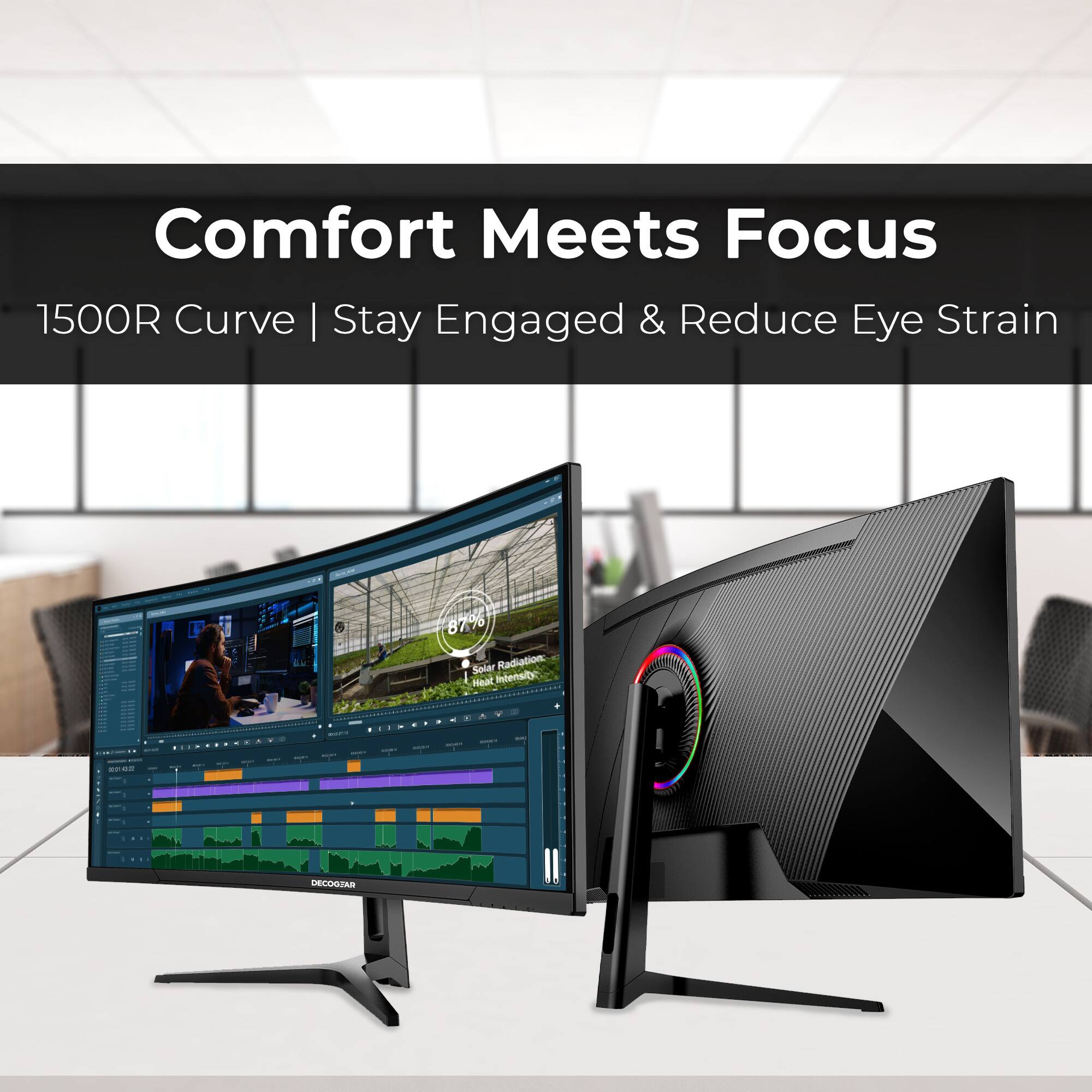 Comfort Meets Focus 1500R Curve | Stay Engaged & Reduce Eye Strain  87% Solar Radiation Heat Intensity : -- DECOOSAR