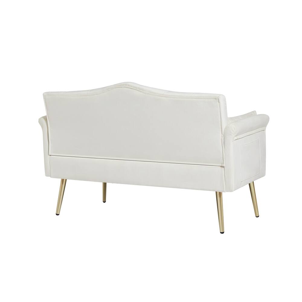 Alt View 3. Loheer - Loheer Cream White 2 Seater Sofa Tufted Velvet Loveseat with Gold Metal Legs Small Apartment Couch - Cream White.