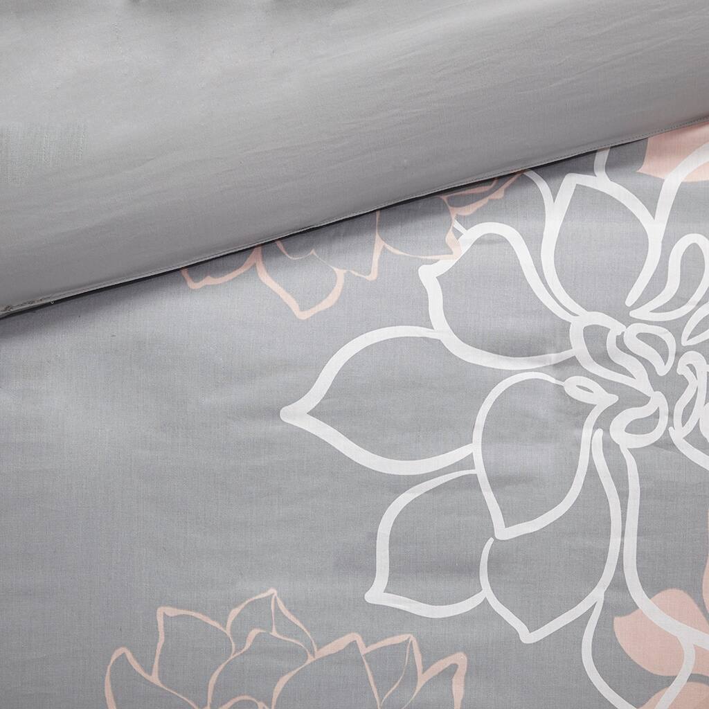 Alt View 5. Gracie Mills - Gracie Mills Glenda 6-Piece Floral Printed Duvet Cover Set - Grey/Peach.
