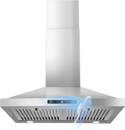 Front. Lycvki - 24 Inch Wall Mount Range Hood 450 CFM Convertible Gesture Touch 3 Speed 2 Baffle Filters - Stainless Steel.