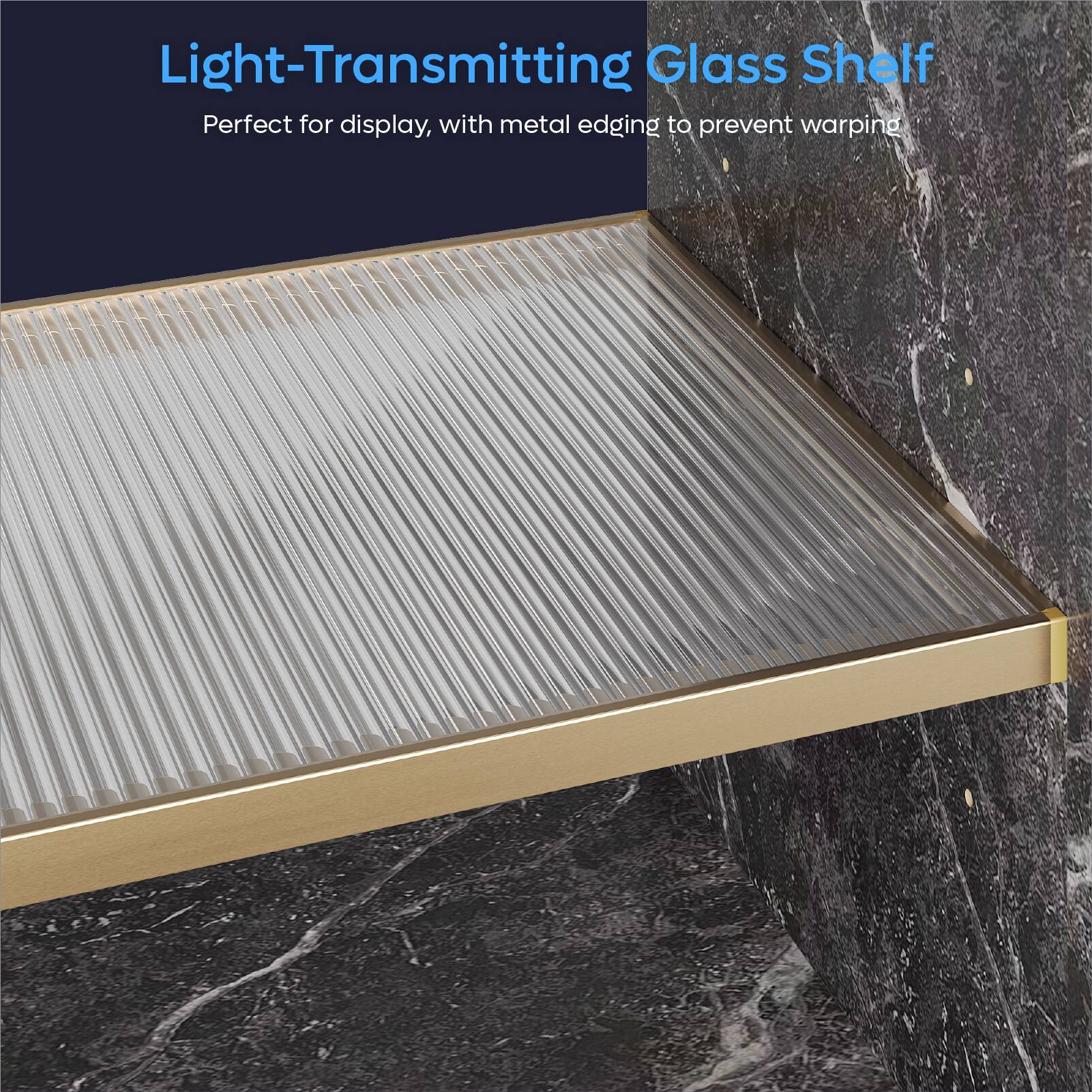 Light-Transmitting Glass Shelf: Perfect for display, with metal edging to prevent warping.