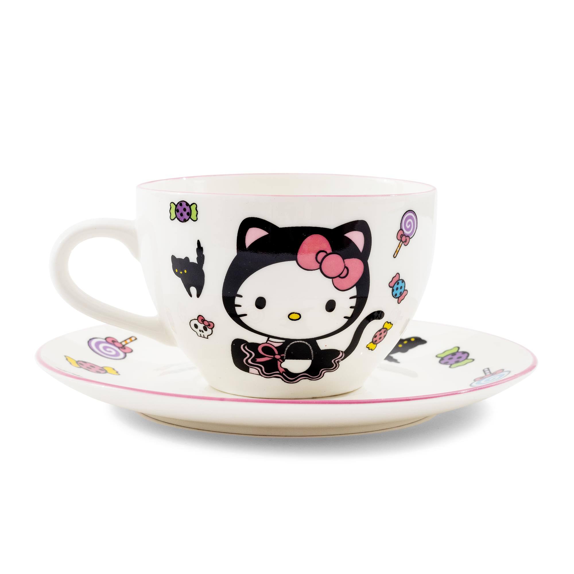 Alt View 1. Silver Buffalo - Sanrio Hello Kitty Black Cat Bone China Teacup and Saucer Set | Holds 7 Ounces - Black.