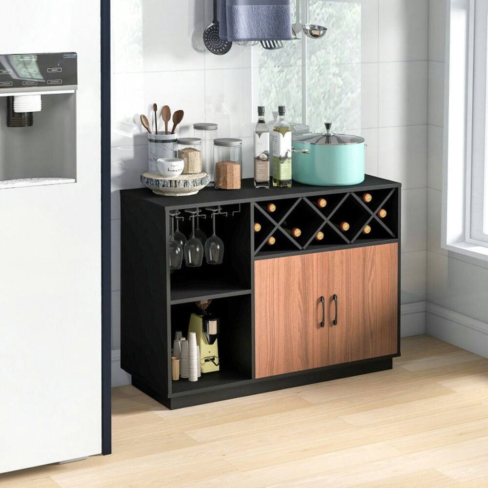 Alt View 8. Pefilos - Industrial Cabinet, Sideboard with Removable Wine Rack and Glass Holder, Cabinet for Indoor, Brown - Brown.