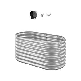 VEVOR - Metal Raised Garden Bed, 4 x 2 x 2 ft Oval Outdoor Galvanized Planter Garden Box, Open Bottom Design - Silver