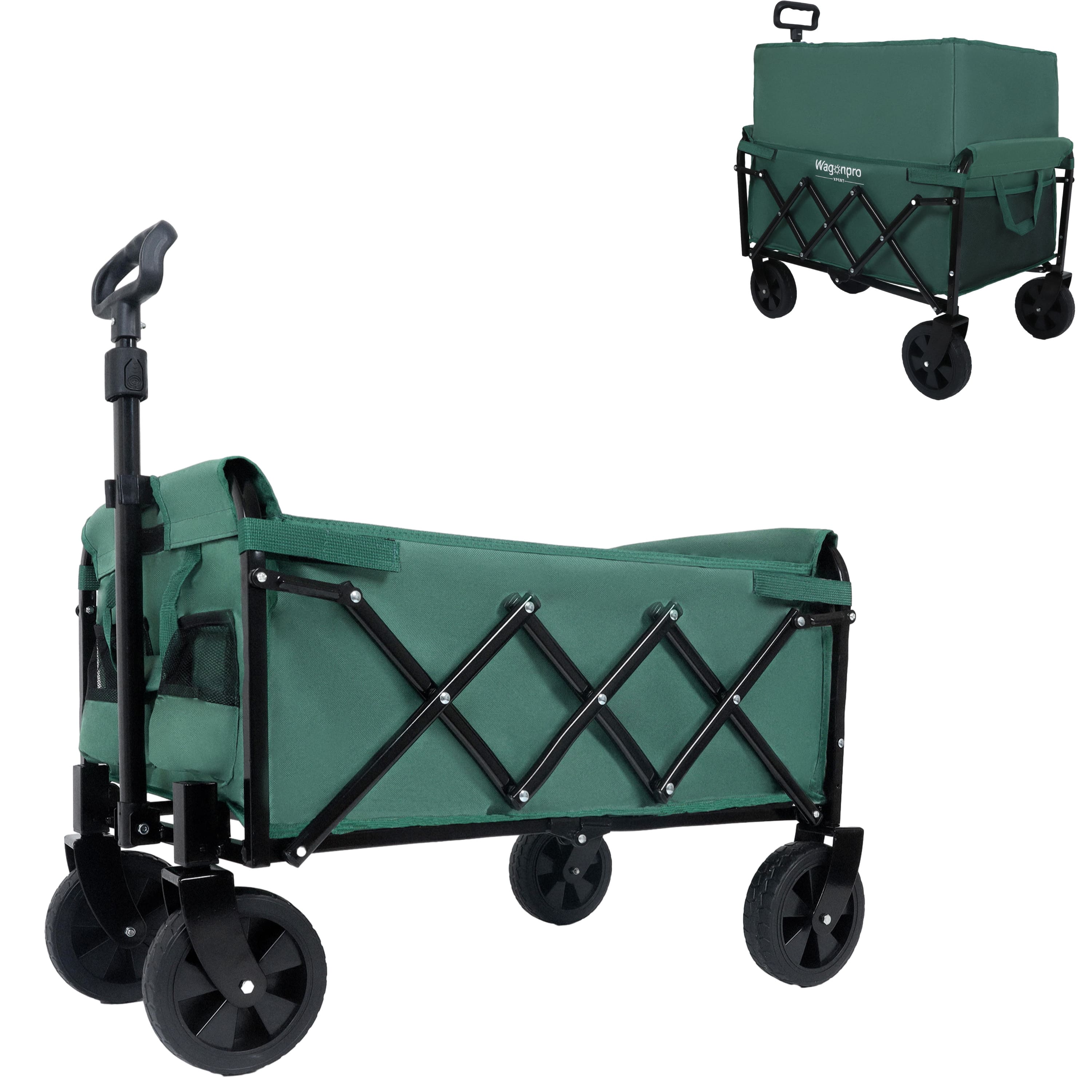 APRILSOUL - Expandable Dual-Layer Utility Wagon with 100% Extra Space Grocery Cart for Camping Shopping Sports Supports 225lbs - Green