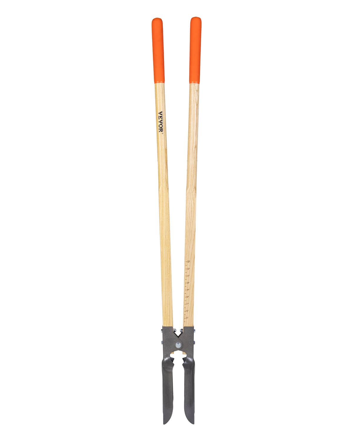 VEVOR - Post Hole Digger, Heavy Duty Post Hole Digger with Wood Handle, Manual Hole Digger with Scale Markings and Metal Blade - Natural Wood