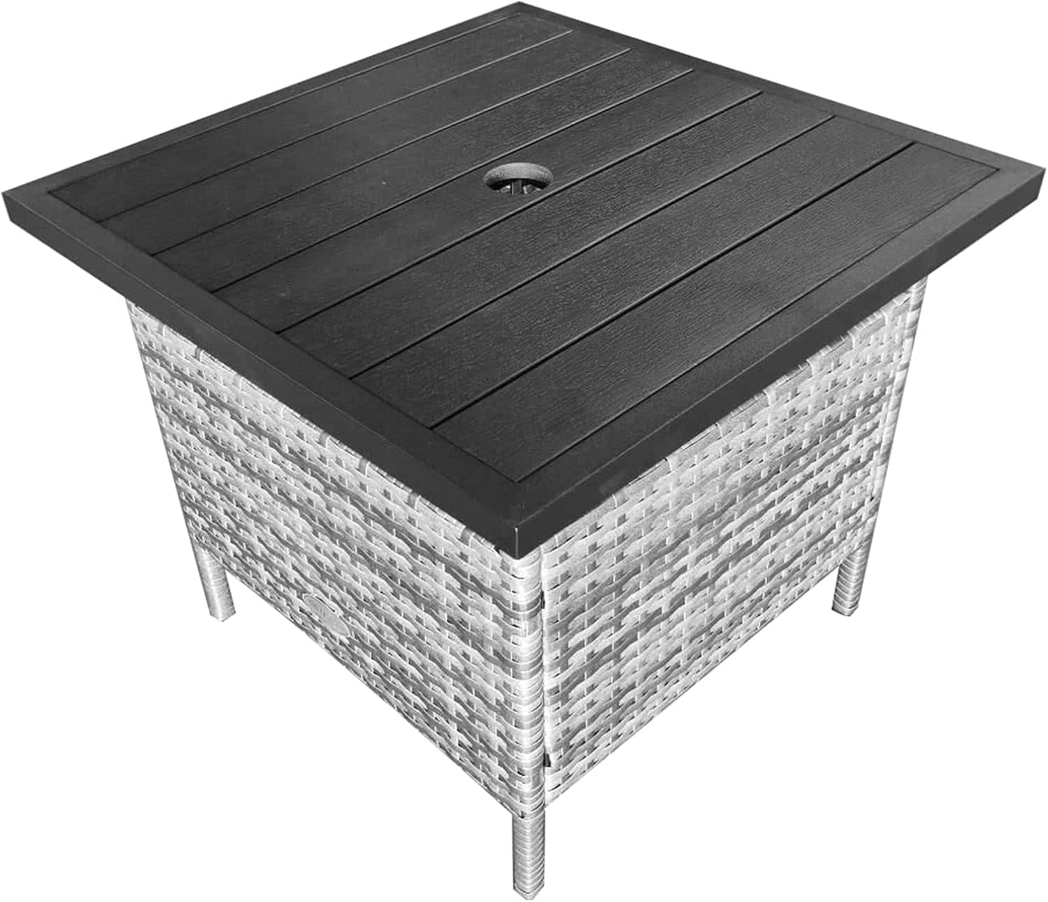 Gymax - 22'' Patio Rattan Square Side End Table Garden Bistro Umbrella Stand Table W/Hole Mix - Gray