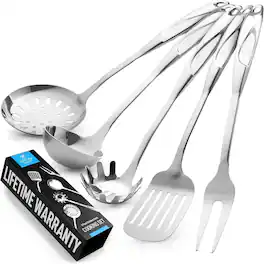 Zulay Kitchen - Stainless Steel Cooking Utensil - 5 Piece Set - Silver