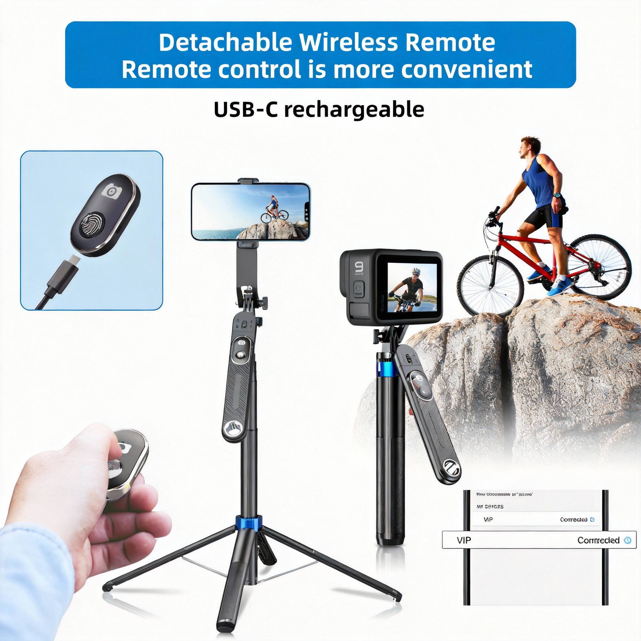 Detachable Wireless Remote  
Remote control is more convenient  
USB-C rechargeable