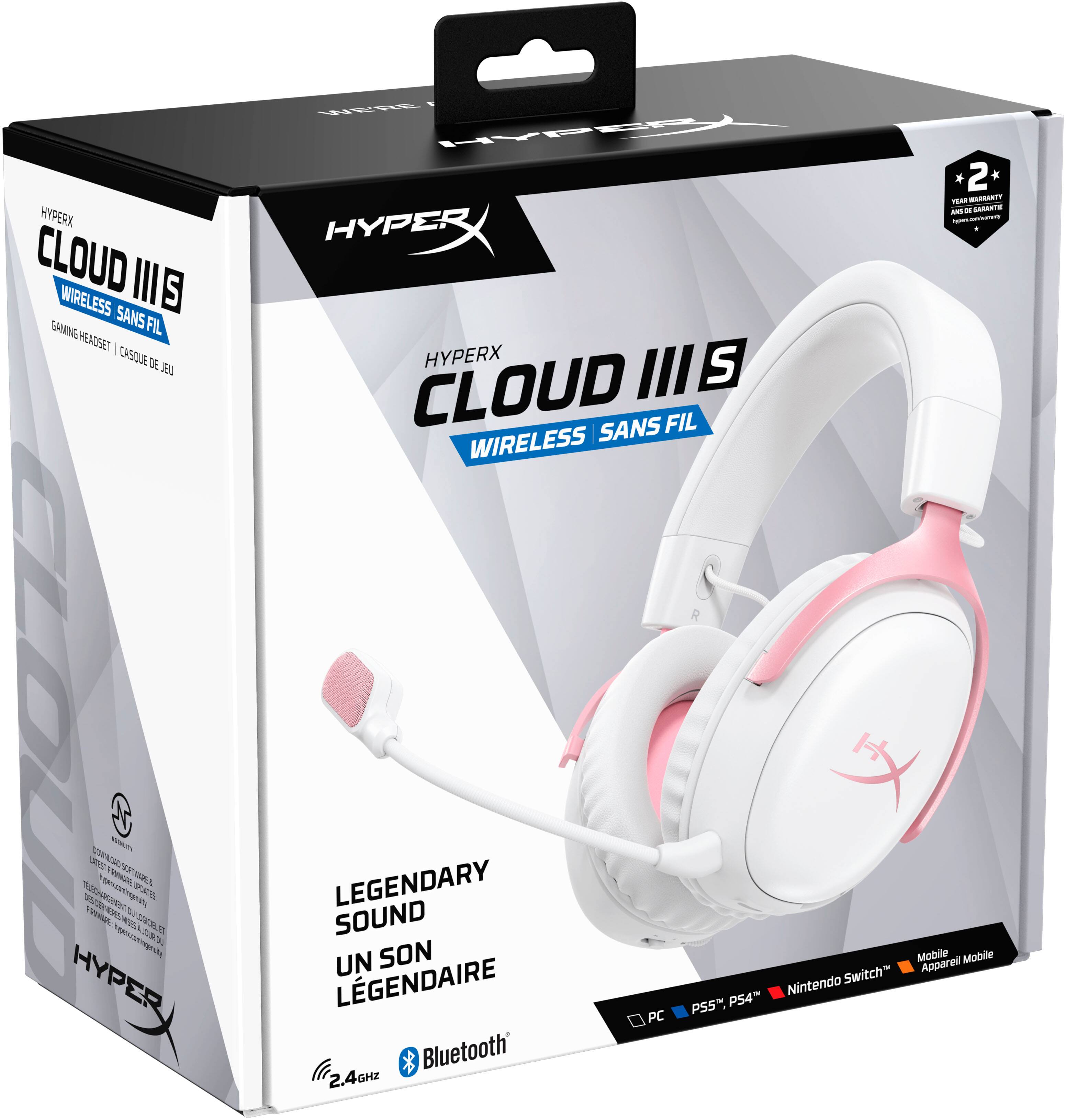 HYPERX CLOUD III S WIRELESS SANS FIL GAMING HEADSET CASQUE DE JEU

WE'RE RARAY! HYPERX HYPERX /// S CLOUD SANS FIL WIRELESS

2 YEAR WARRANTY ANS DE GARANTIE DE -

LATEST - ATEL MISES& COCELE! El HYPER

LEGENDARY SOUND UN SON LÉGENDAIRE Bluetooth 2.4GHZ

PC, PS5, PS4, Nintendo Switch, Mobile