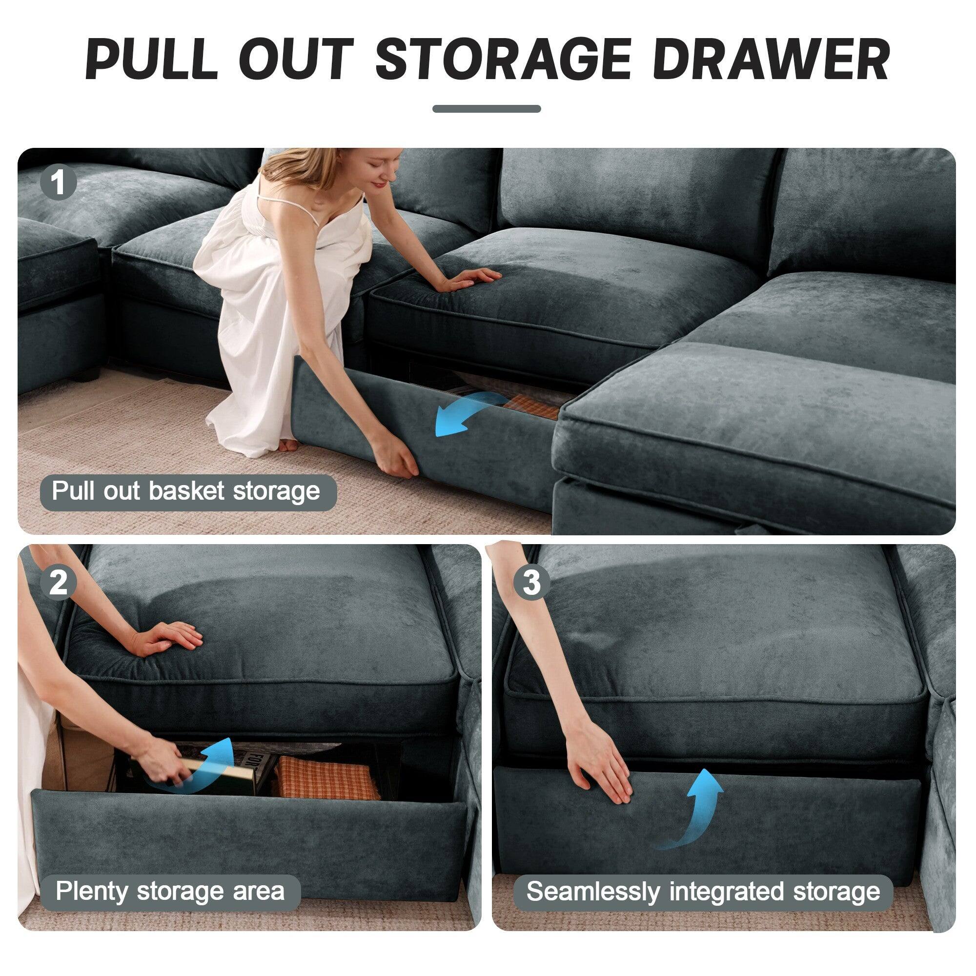 PULL OUT STORAGE DRAWER

1. Pull out basket storage
2. Plenty storage area
3. Seamlessly integrated storage