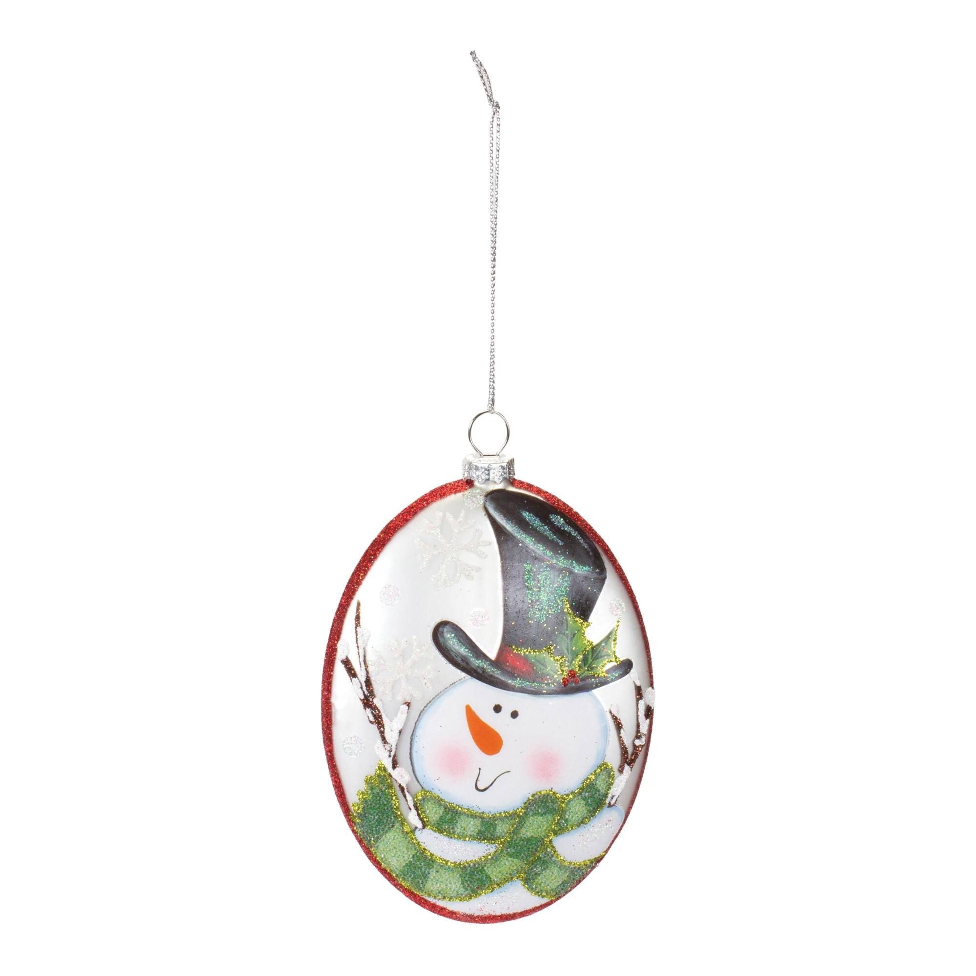 Angle. BreeBe - Glass Snowman Disc Ornament (Set of 12) - Red, White, Green.